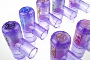 Close up of a variety of peep valves by Armstrong Medical