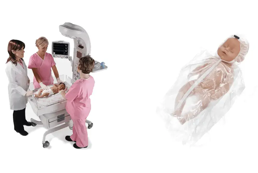 Neonatal Giraffe and sterile thermal heat regulation suit