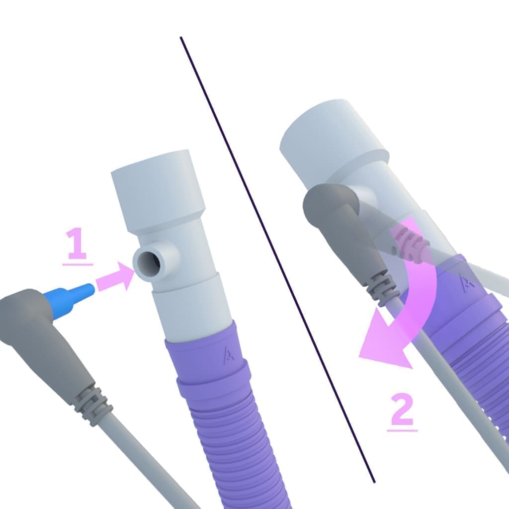 3D rendering of the heater humidifier with the temperature probe being turned 90 degrees