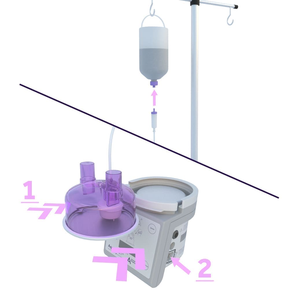 3D rendering of a spike bag and a heater humidifier being set up