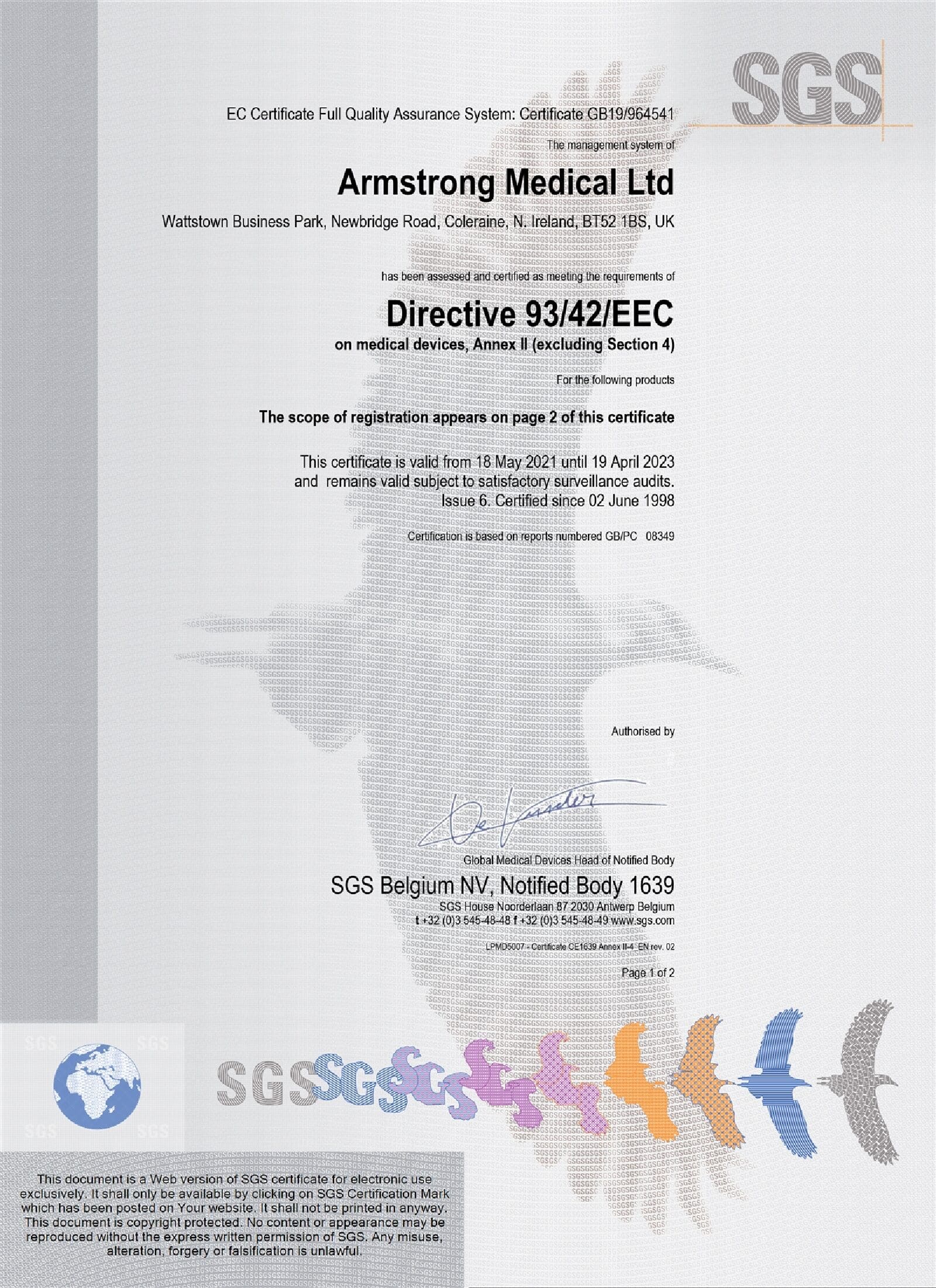 Armstrong Medical Ltd CE1639 Annex II Issue 6 valid 19 04 2023 1 pdf 5 Eakin Healthcare