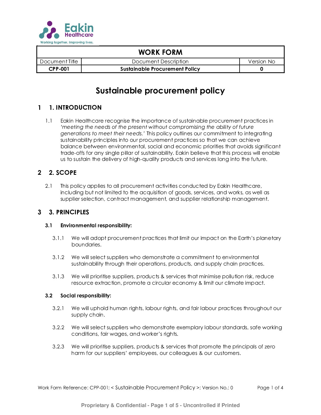 CPP 001 Eakin Healthcare Sustainable Procurement Policy pdf Eakin Healthcare