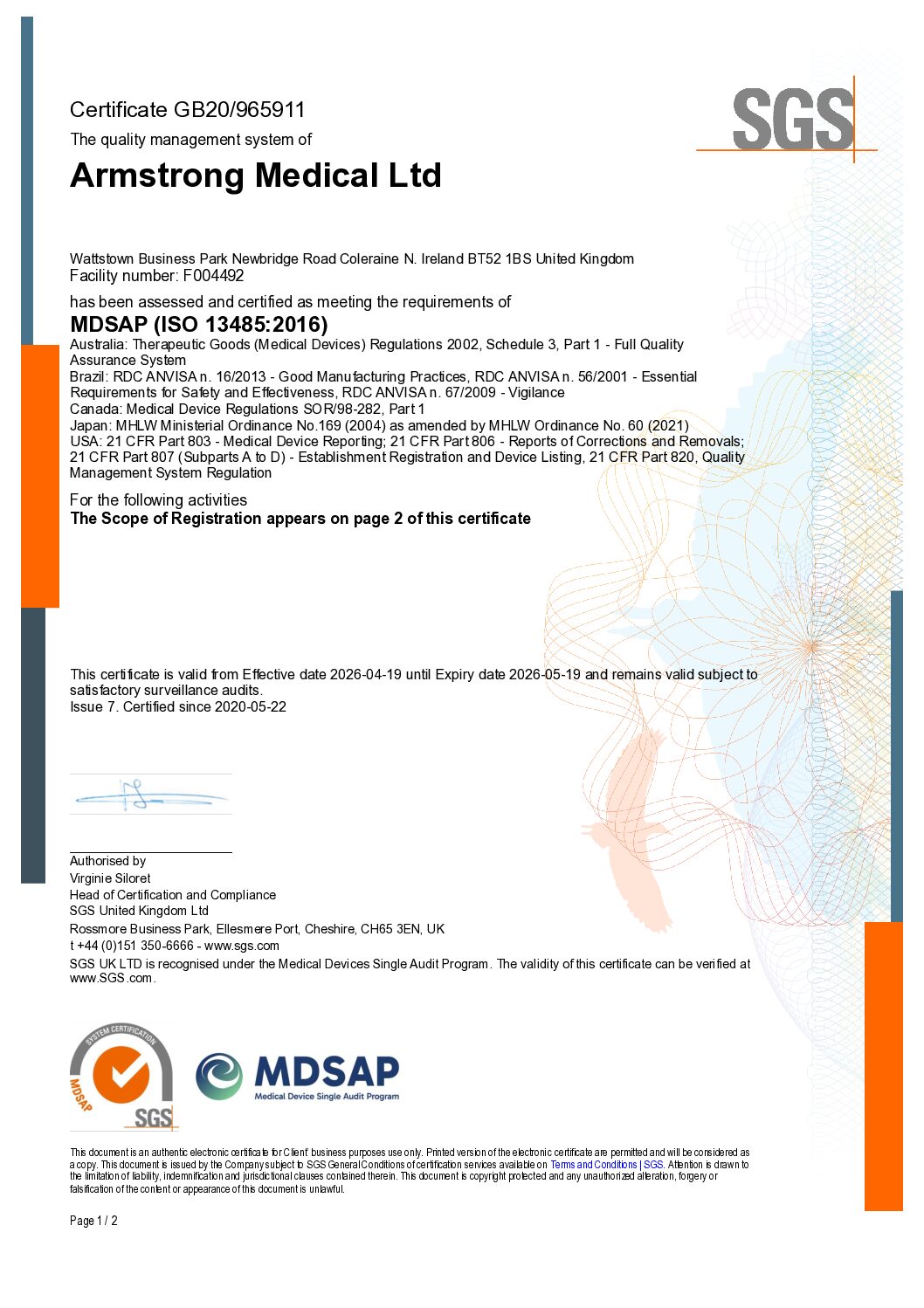 SGS MDSAP2 GB20965911 EN pdf Eakin Healthcare